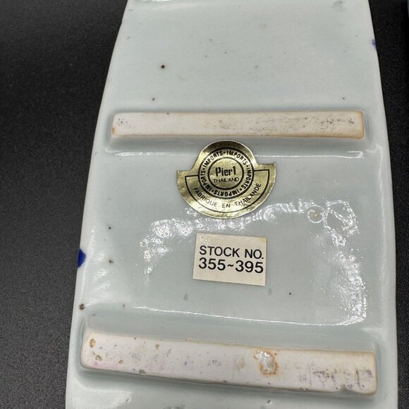 Vintage Pier 1 Imports Blue White Ceramic Catchall Tray 6" Floral Stripe Planter - Picture 7 of 7